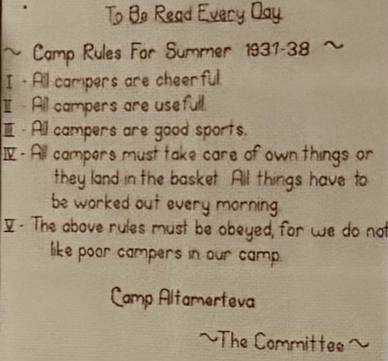 Camp Rules for Summer 1937-38
